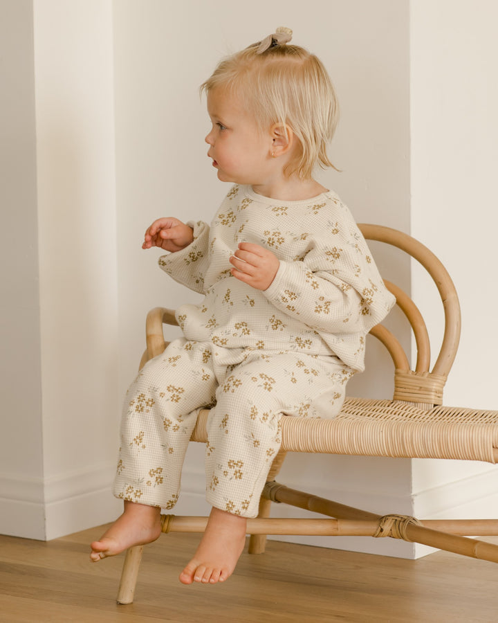 Quincy Mae Waffle Slouch Set - Honey Flower