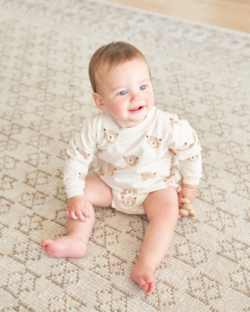Quincy Mae Crewneck Bubble Romper - Teddy