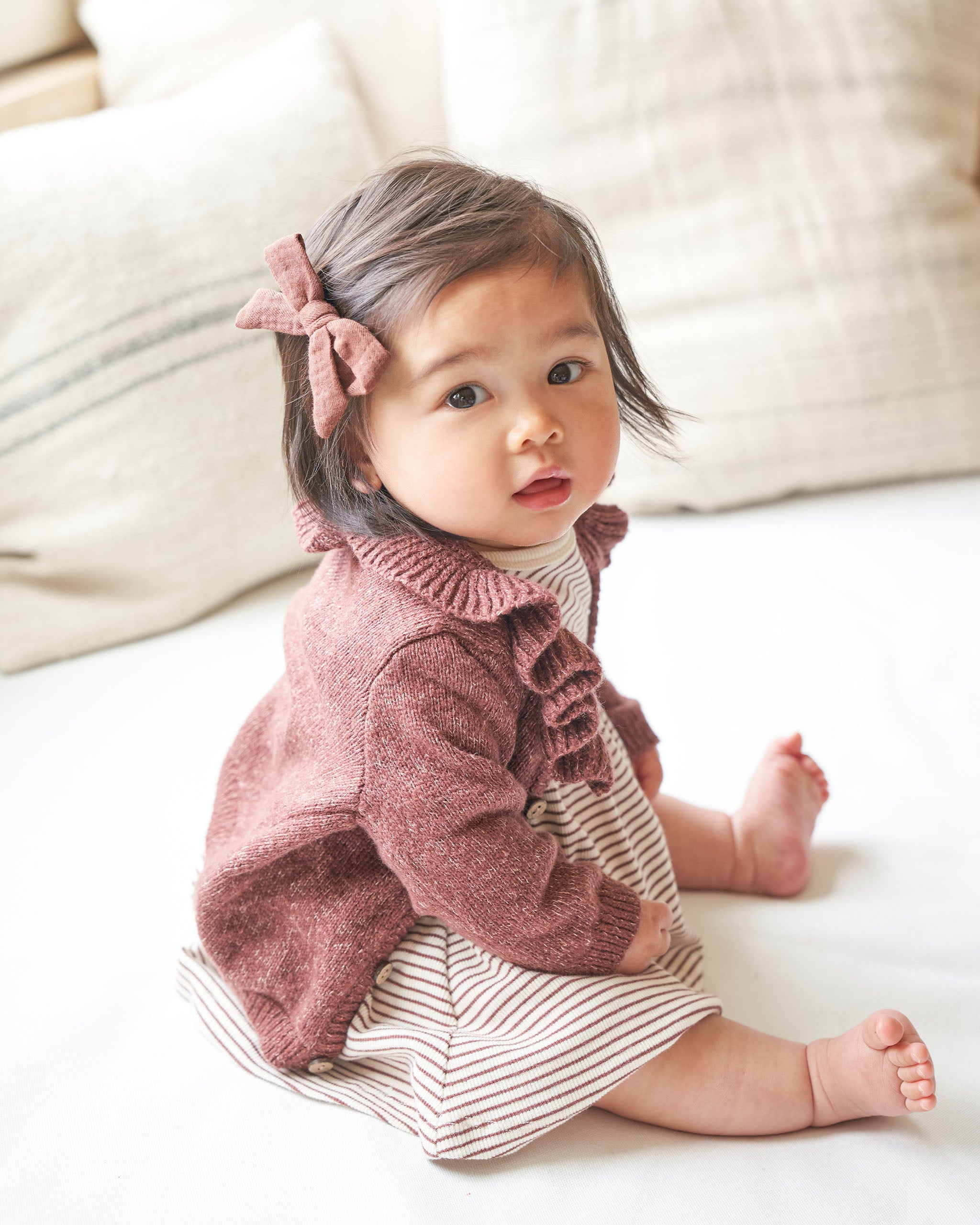 Quincy Mae Ruffle Collar Cardigan - Plum Heather