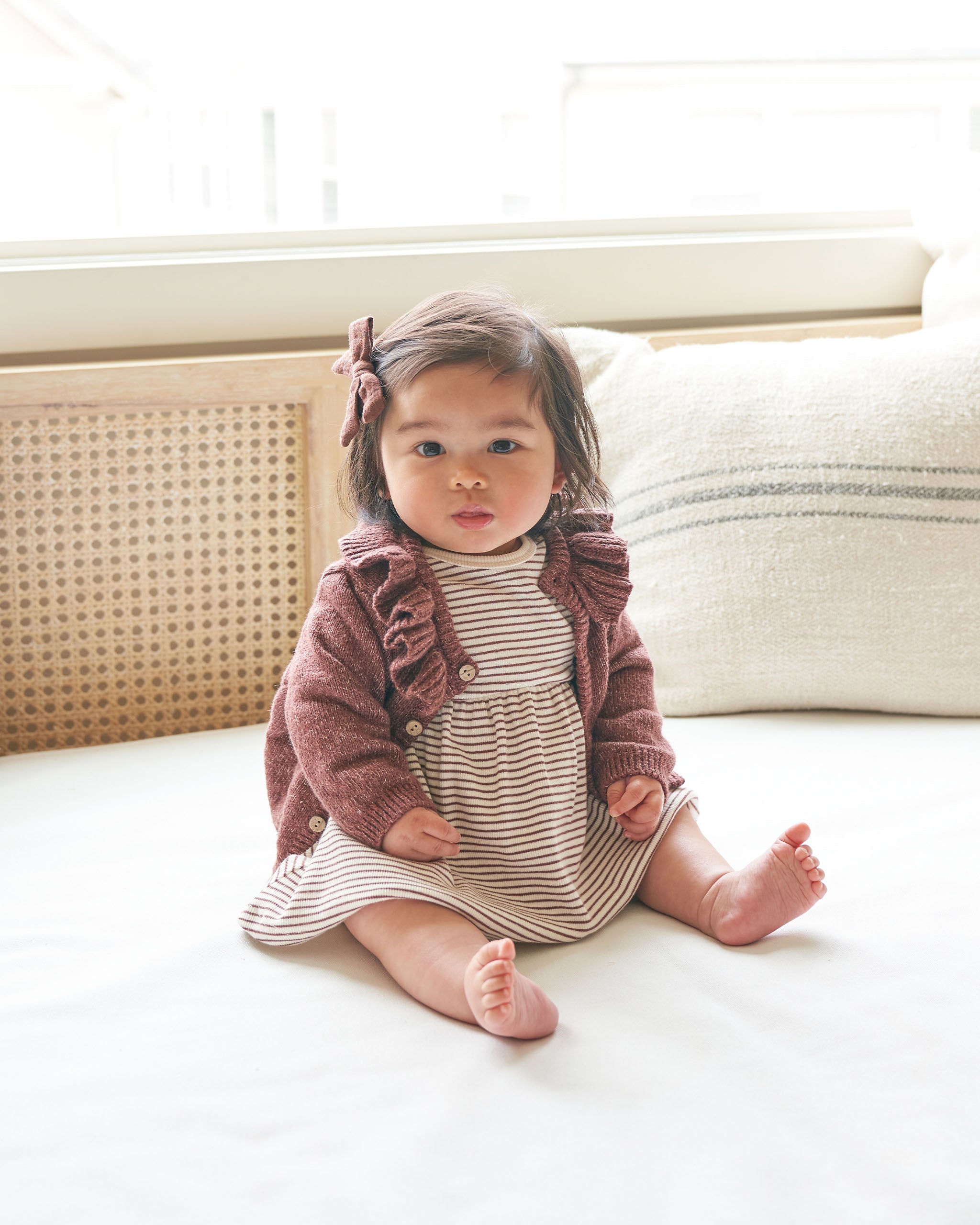 Quincy Mae Ruffle Collar Cardigan - Plum Heather