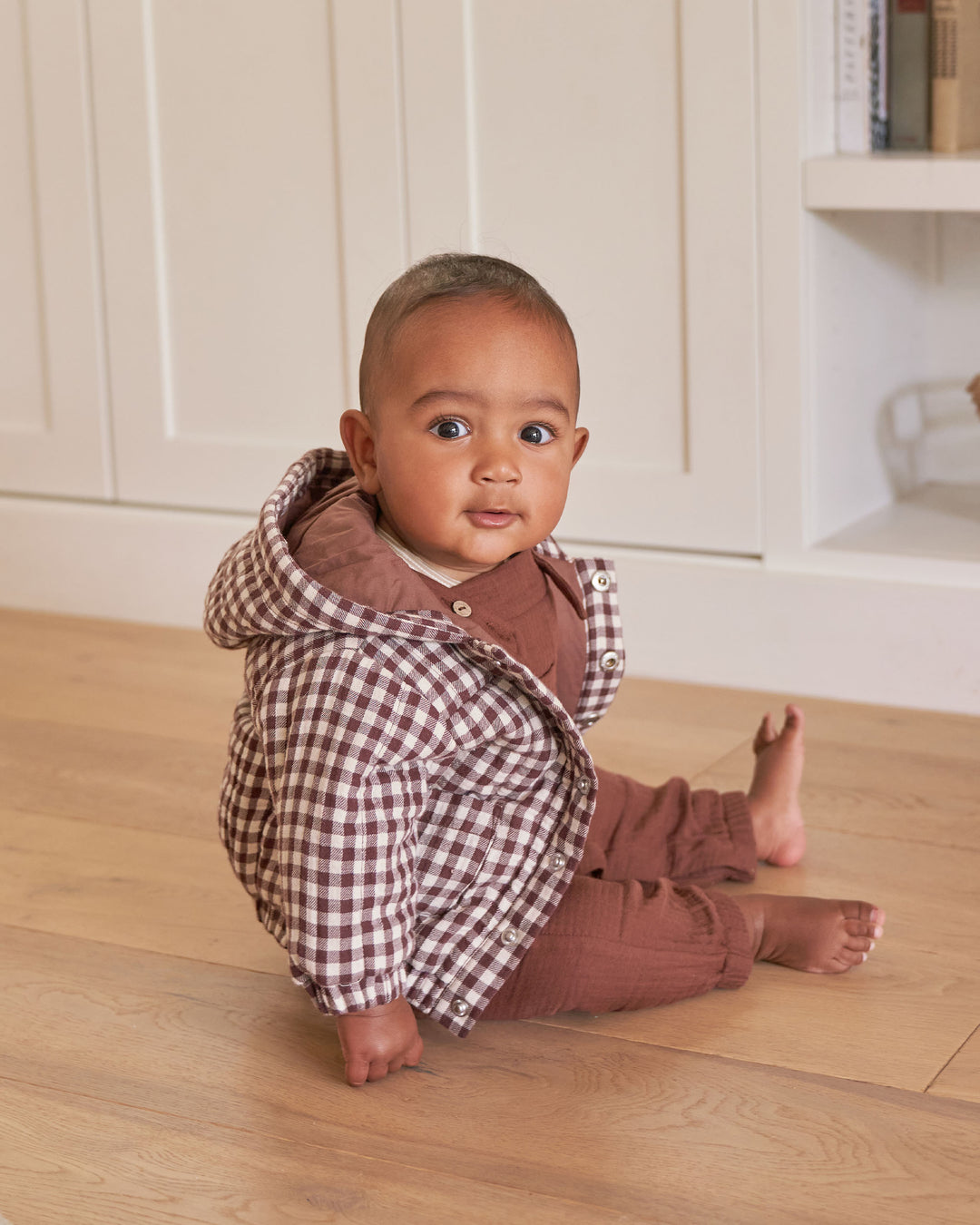 Quincy Mae Hooded Woven Jacket - Plum Gingham