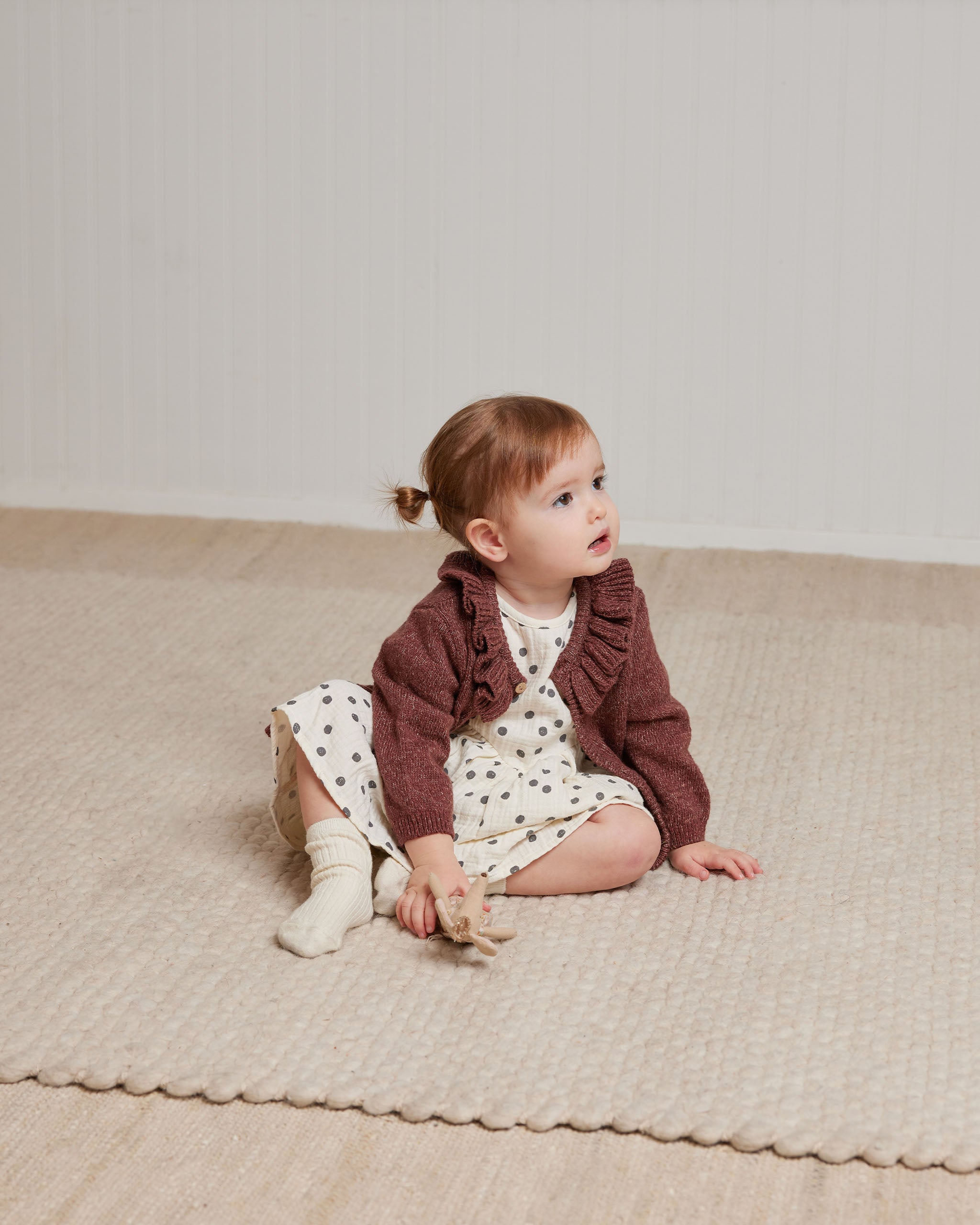 Quincy Mae Ruffle Collar Cardigan - Plum Heather
