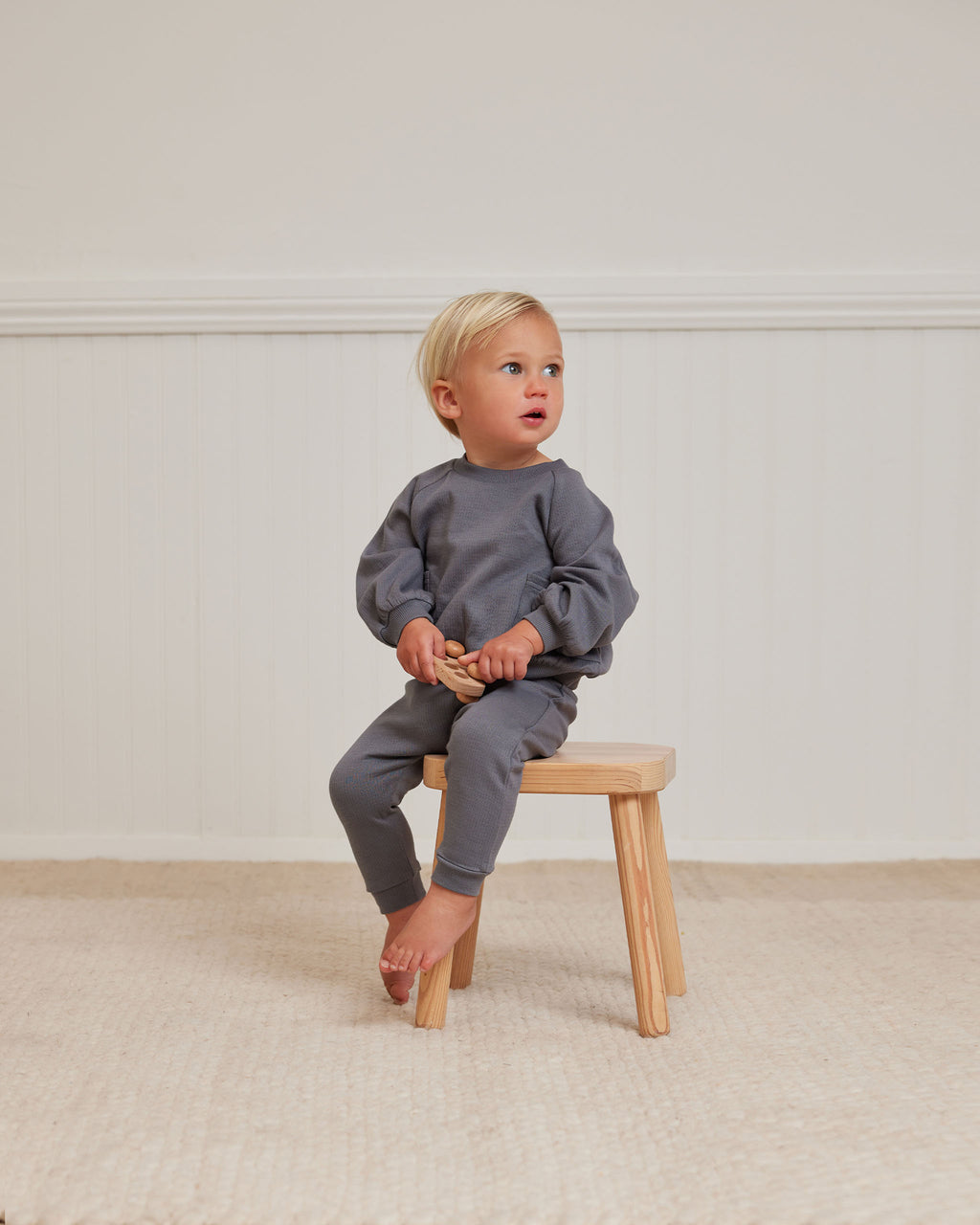 Quincy Mae Pointelle Sweatpant - Navy