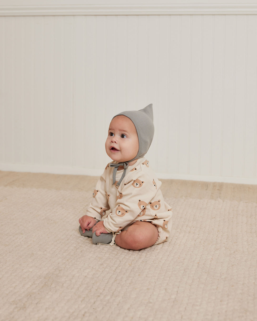 Quincy Mae Crewneck Bubble Romper - Teddy