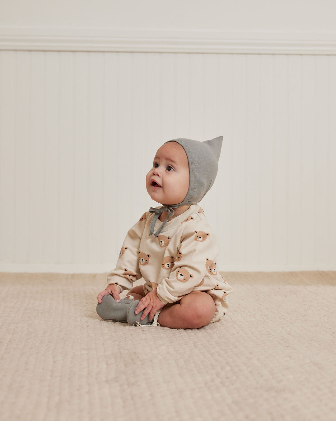 Quincy Mae Crewneck Bubble Romper - Teddy