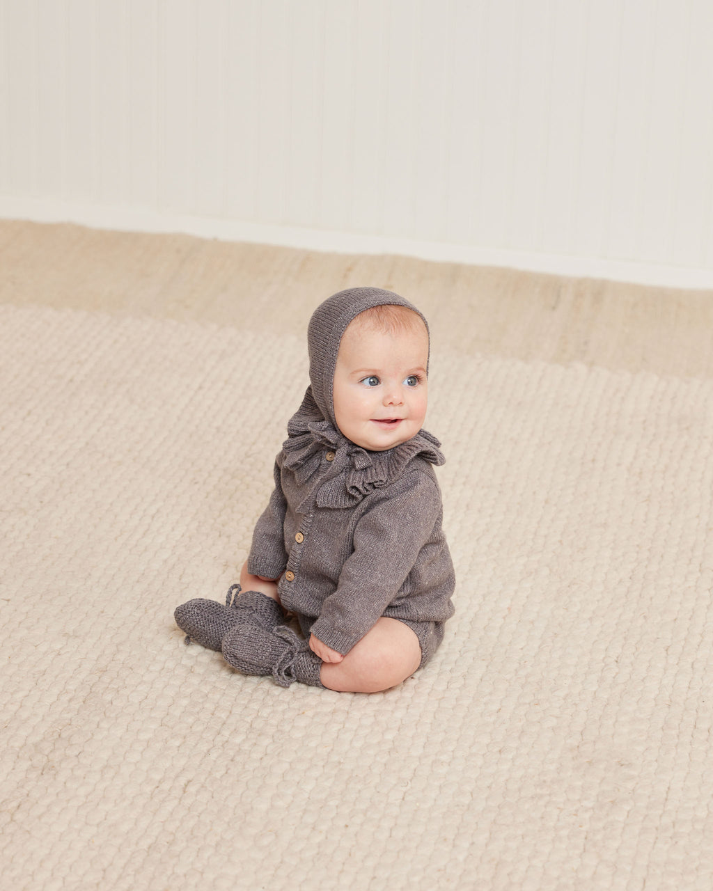 Quincy Mae Ruffle Collar Cardigan - Navy Heather