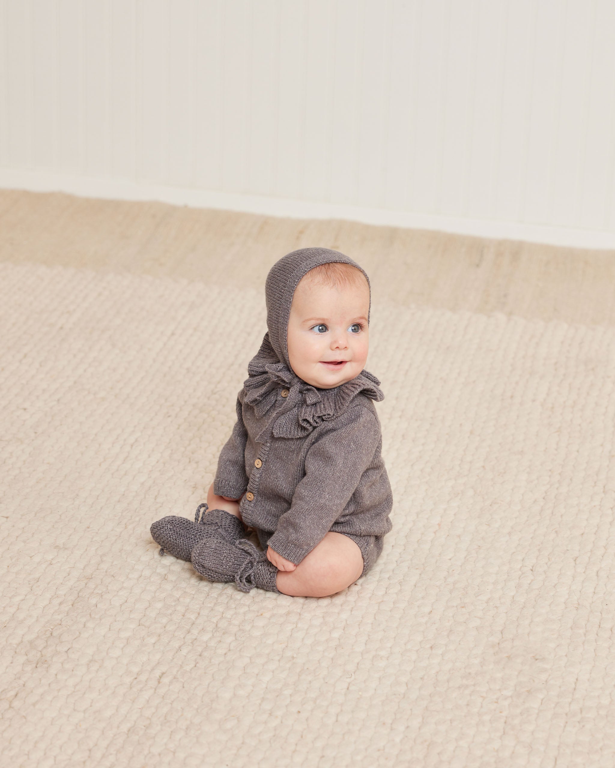 Quincy Mae Ruffle Collar Cardigan - Navy Heather