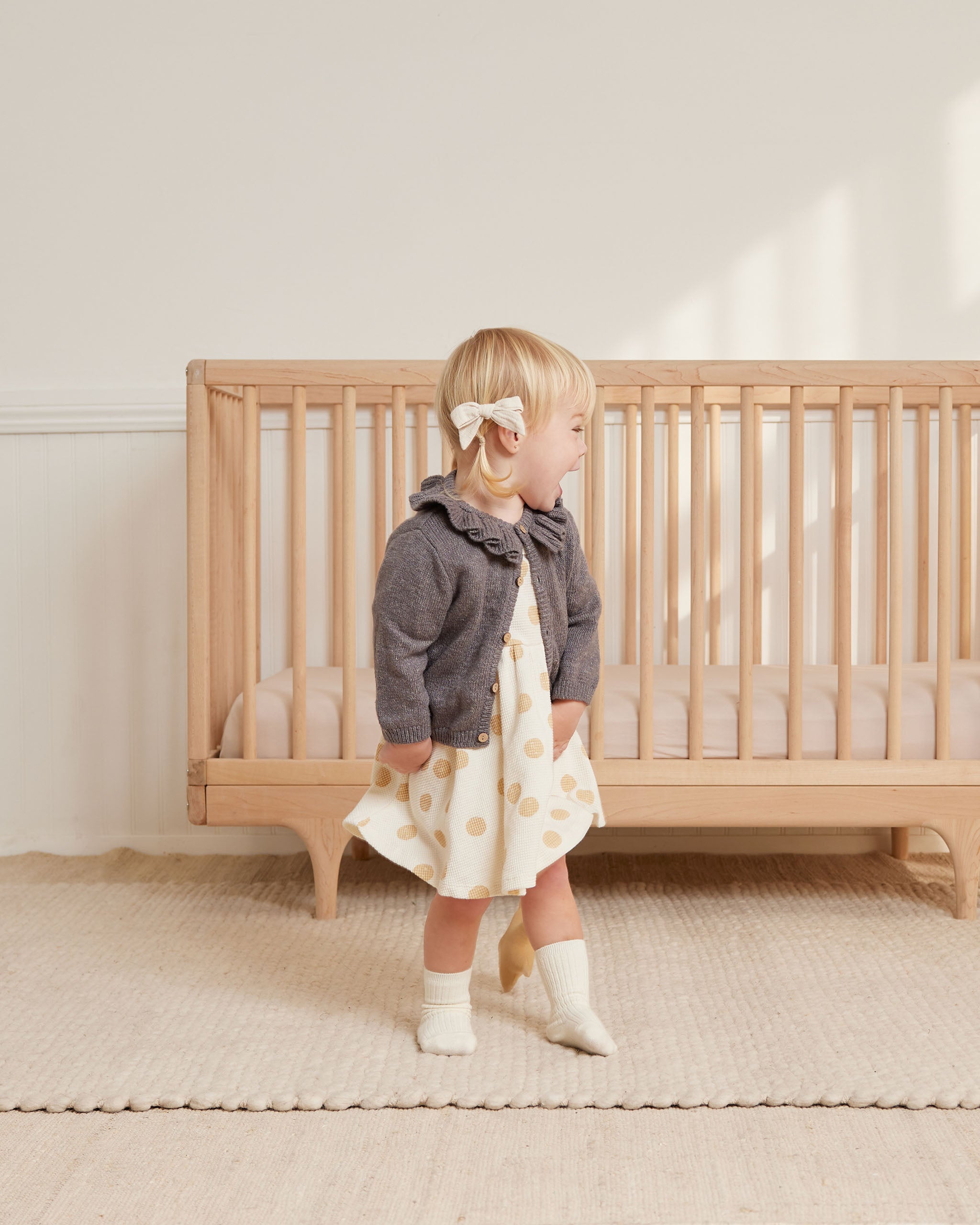 Quincy Mae Ruffle Collar Cardigan - Navy Heather