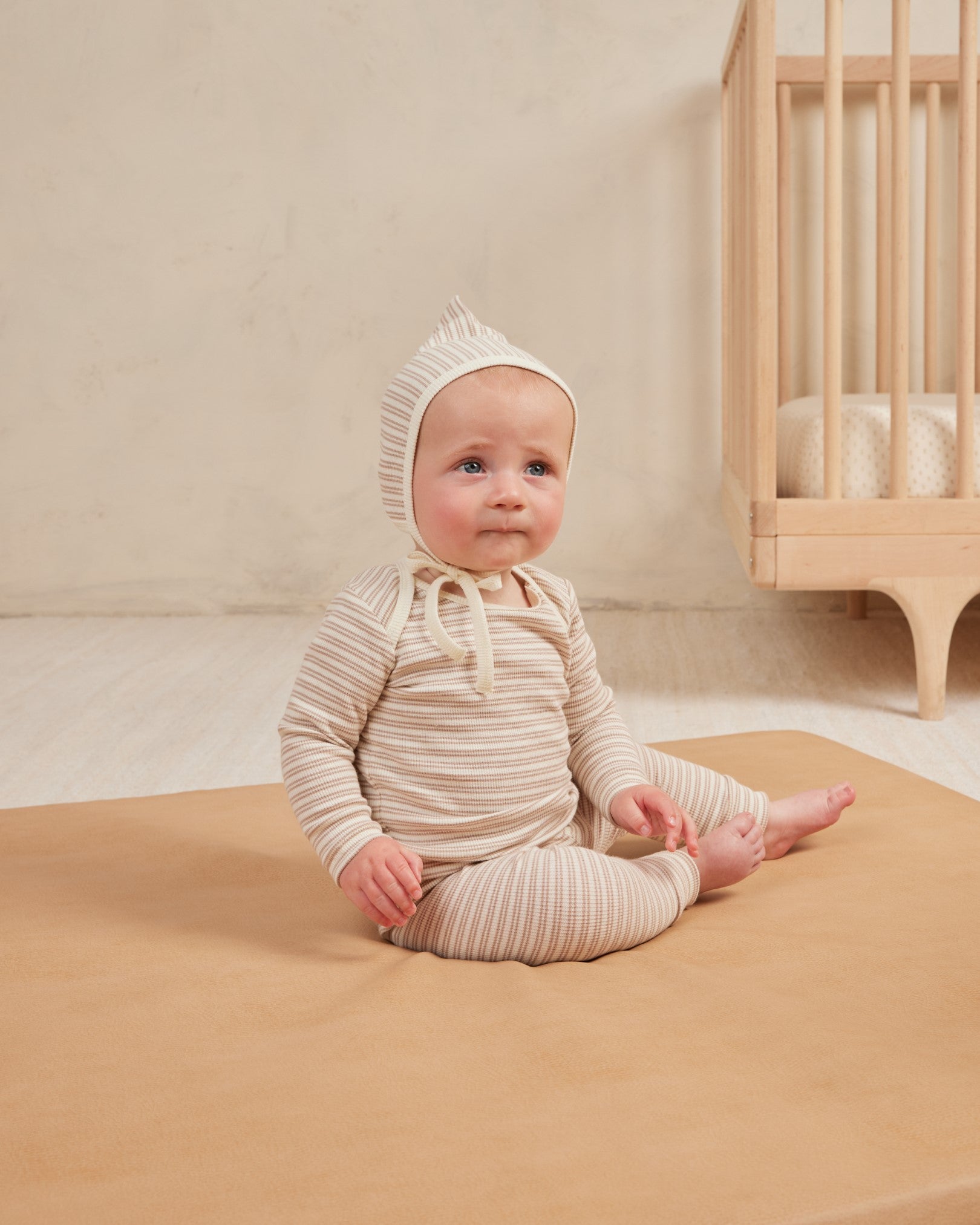 Quincy Mae Ribbed Tee and Legging Set - Oat Stripe