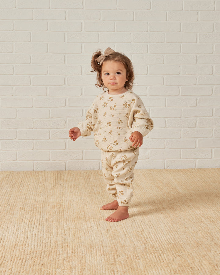 Quincy Mae Waffle Slouch Set - Honey Flower