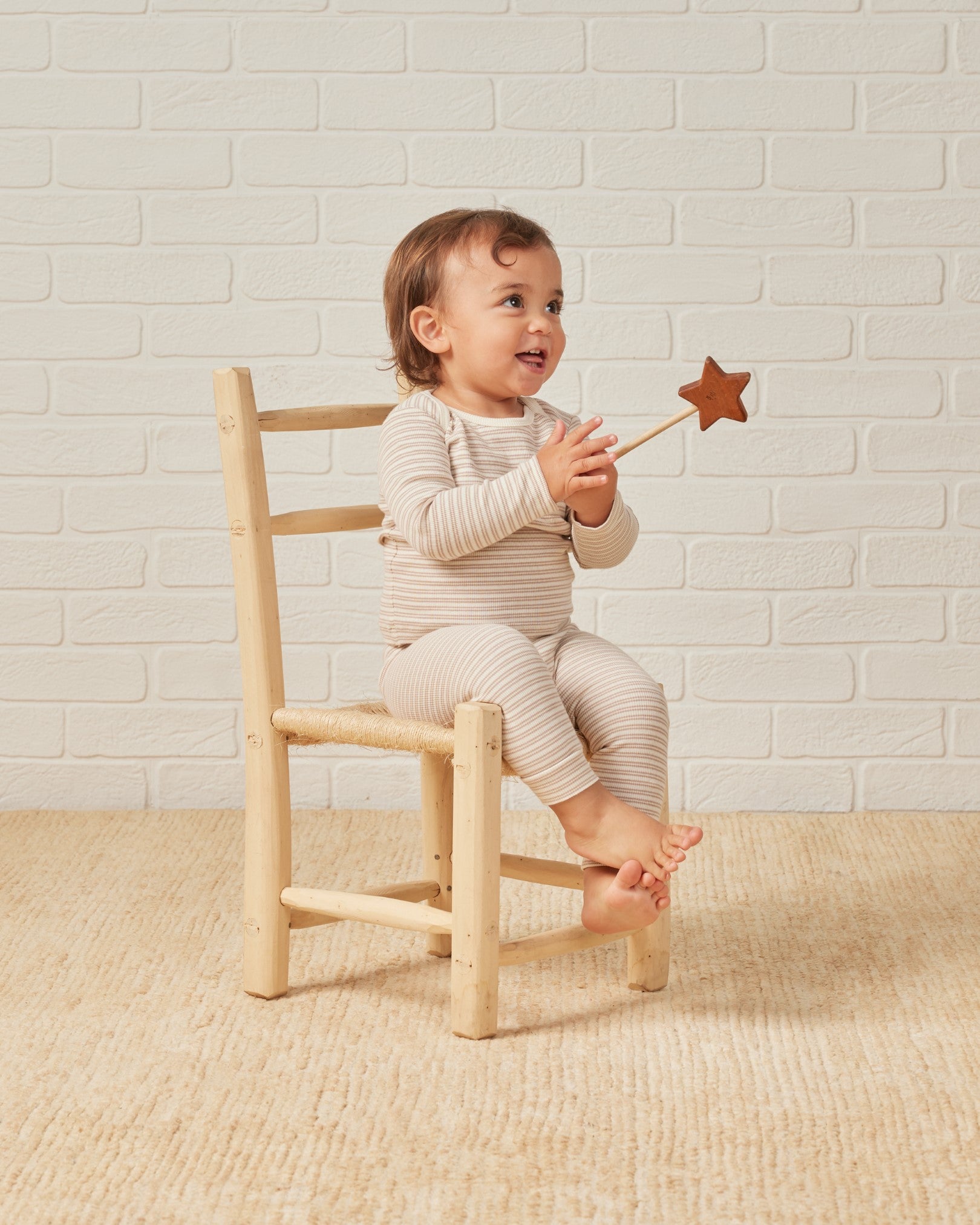 Quincy Mae Ribbed Tee and Legging Set - Oat Stripe