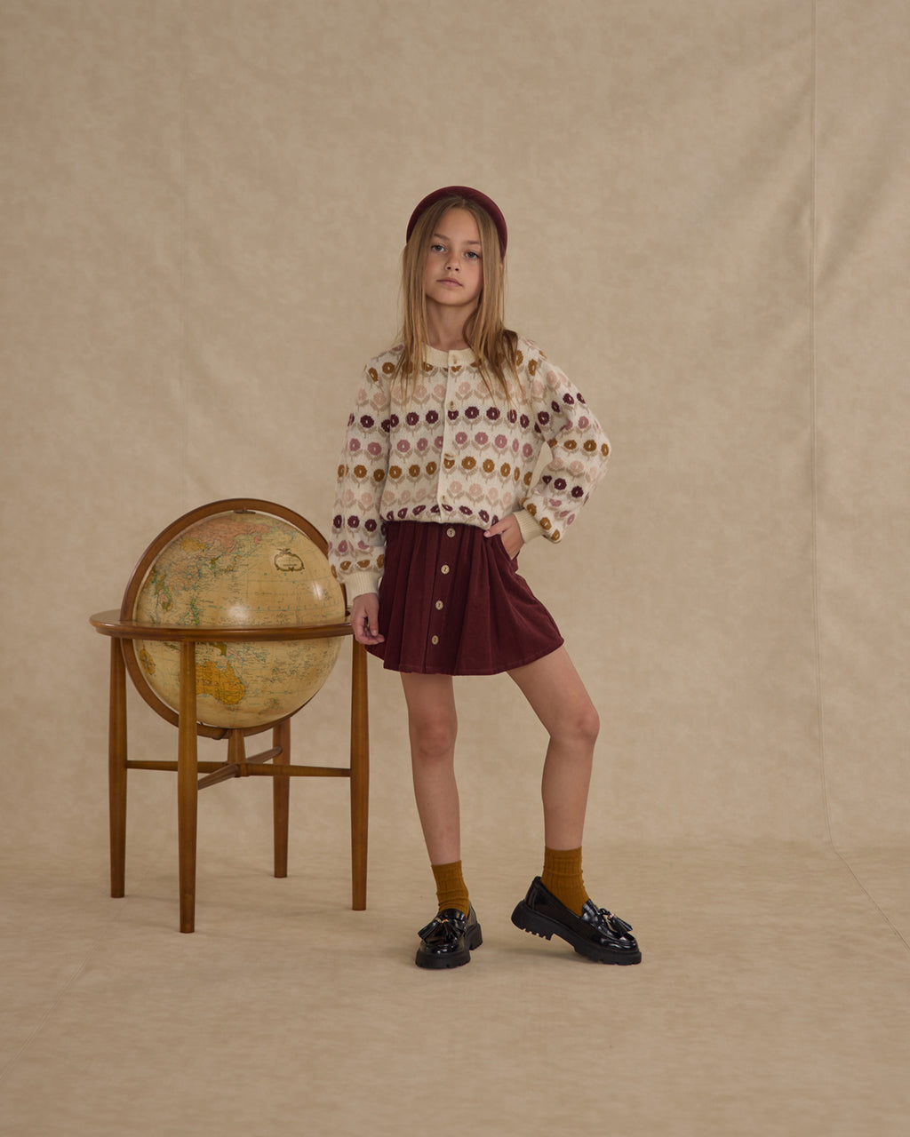 Button Front Mini Skirt - Burgundy