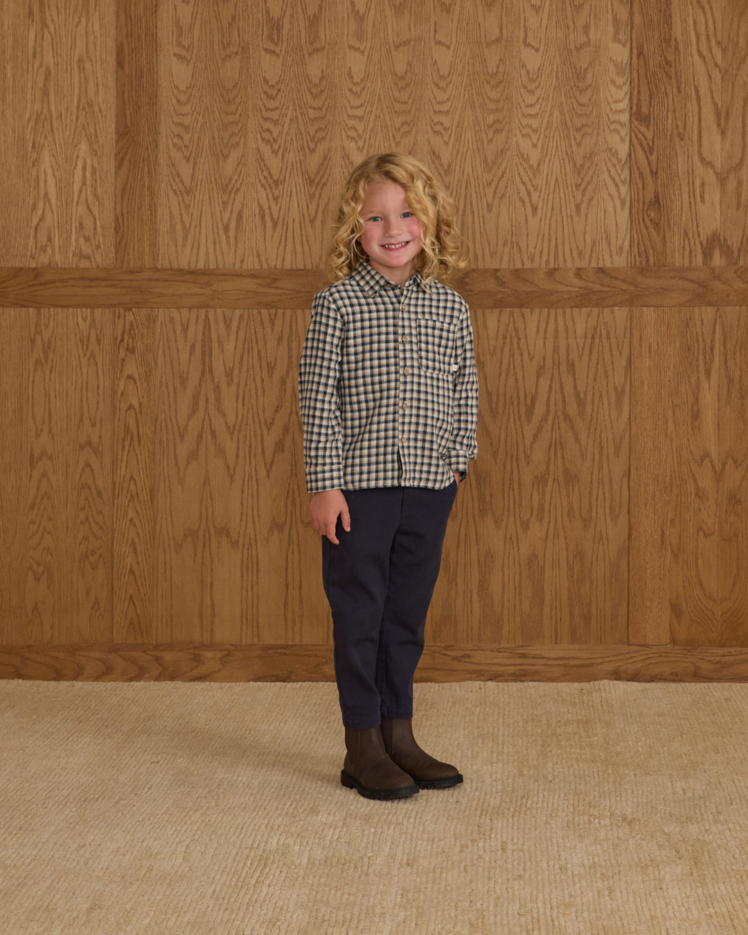 PRE-ORDER Rylee + Cru Collared Long Sleeve Shirt || Navy Check