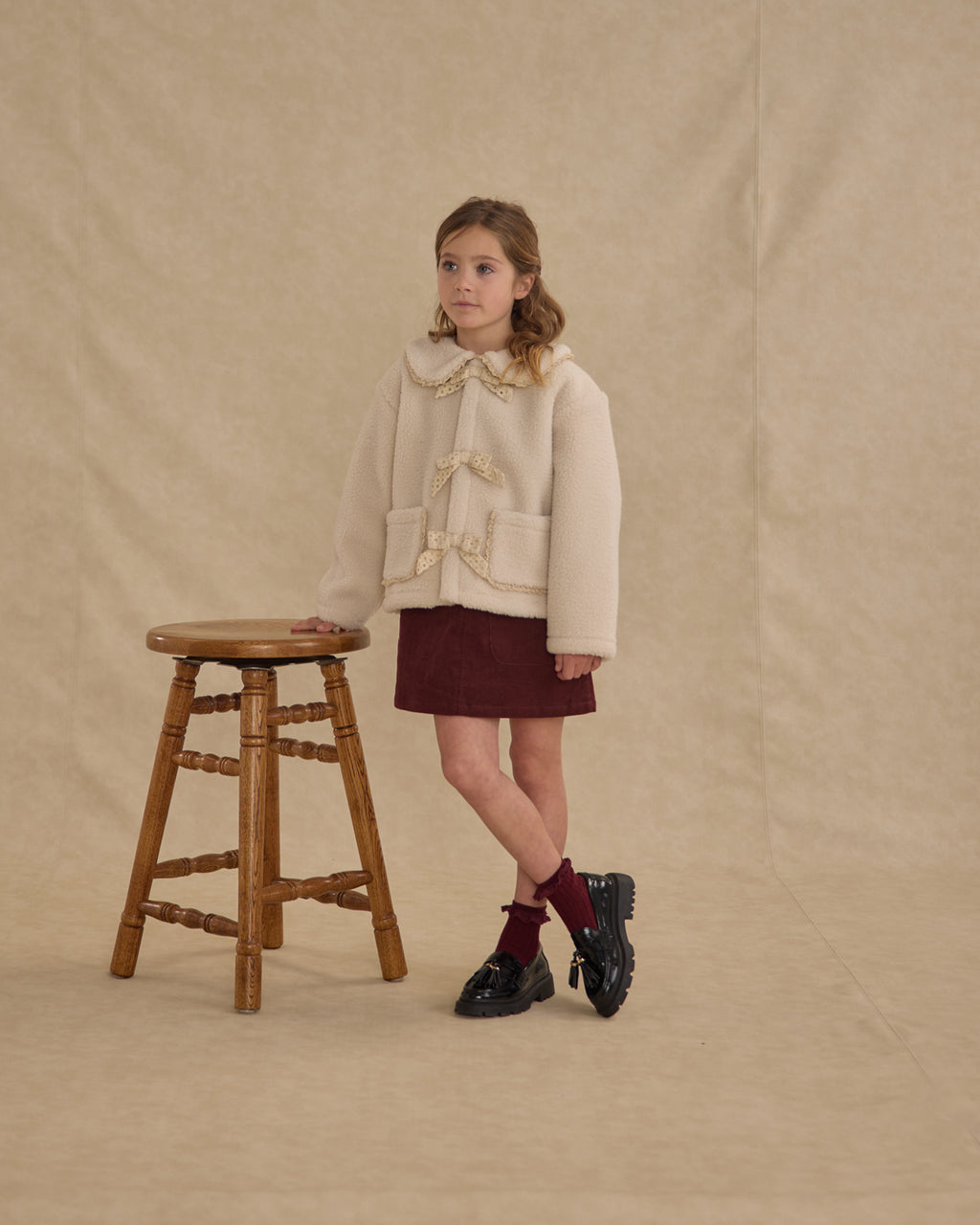 Rylee + Cru Shearling Collared Coat - Natural