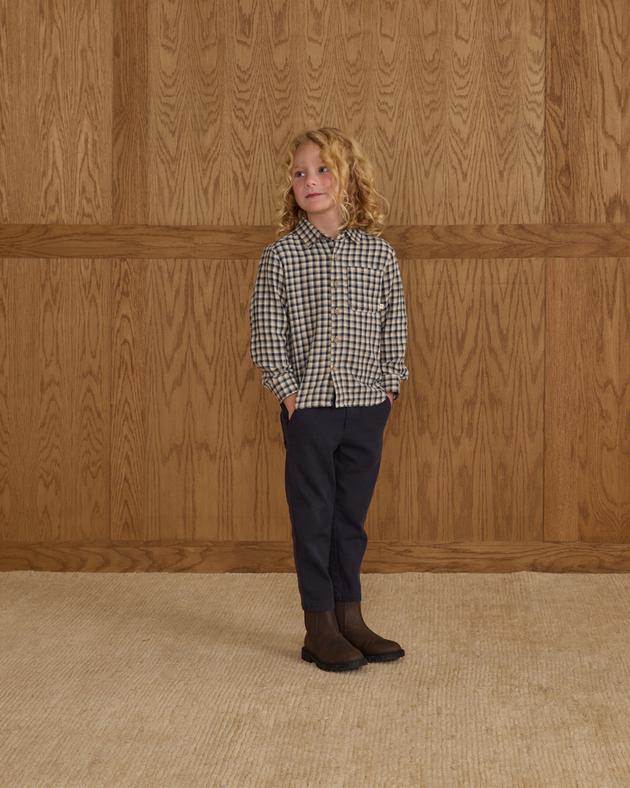 Collared Long Sleeve Shirt - Navy Check