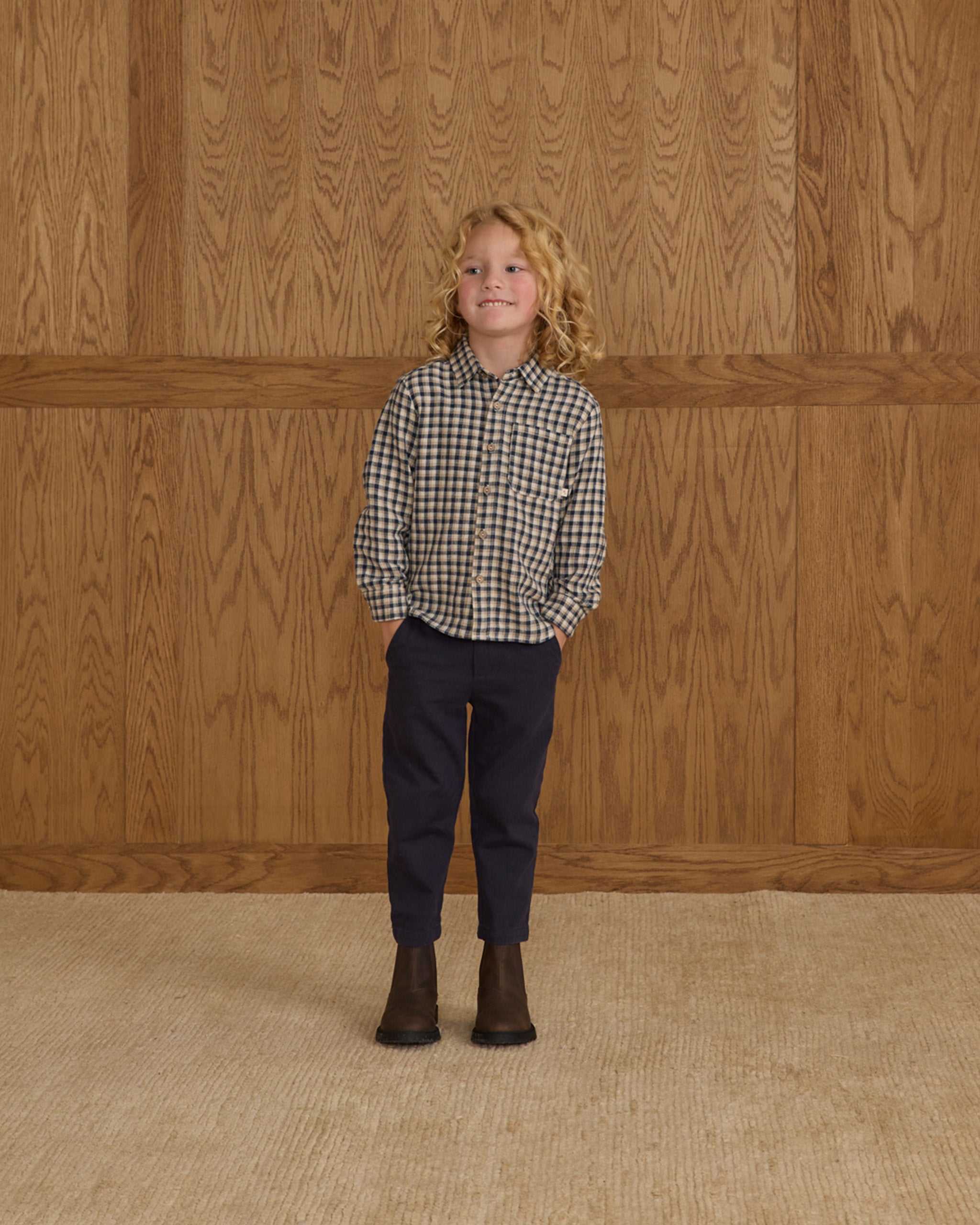 Collared Long Sleeve Shirt - Navy Check