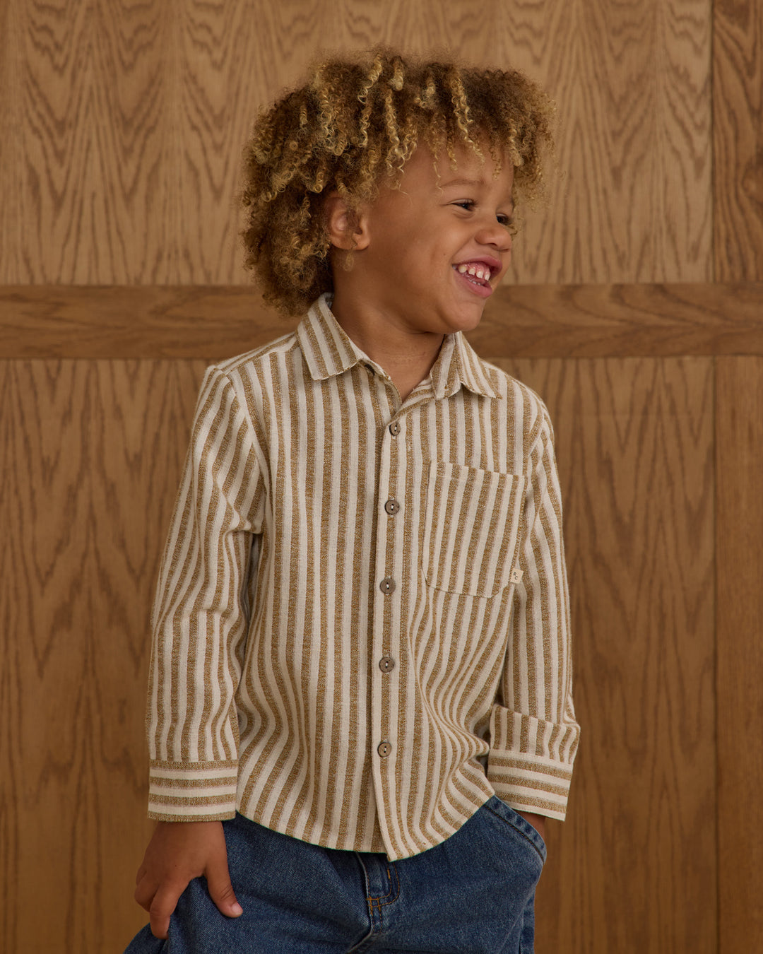 PRE-ORDER Rylee + Cru Collared Long Sleeve Shirt || Golden Stripe