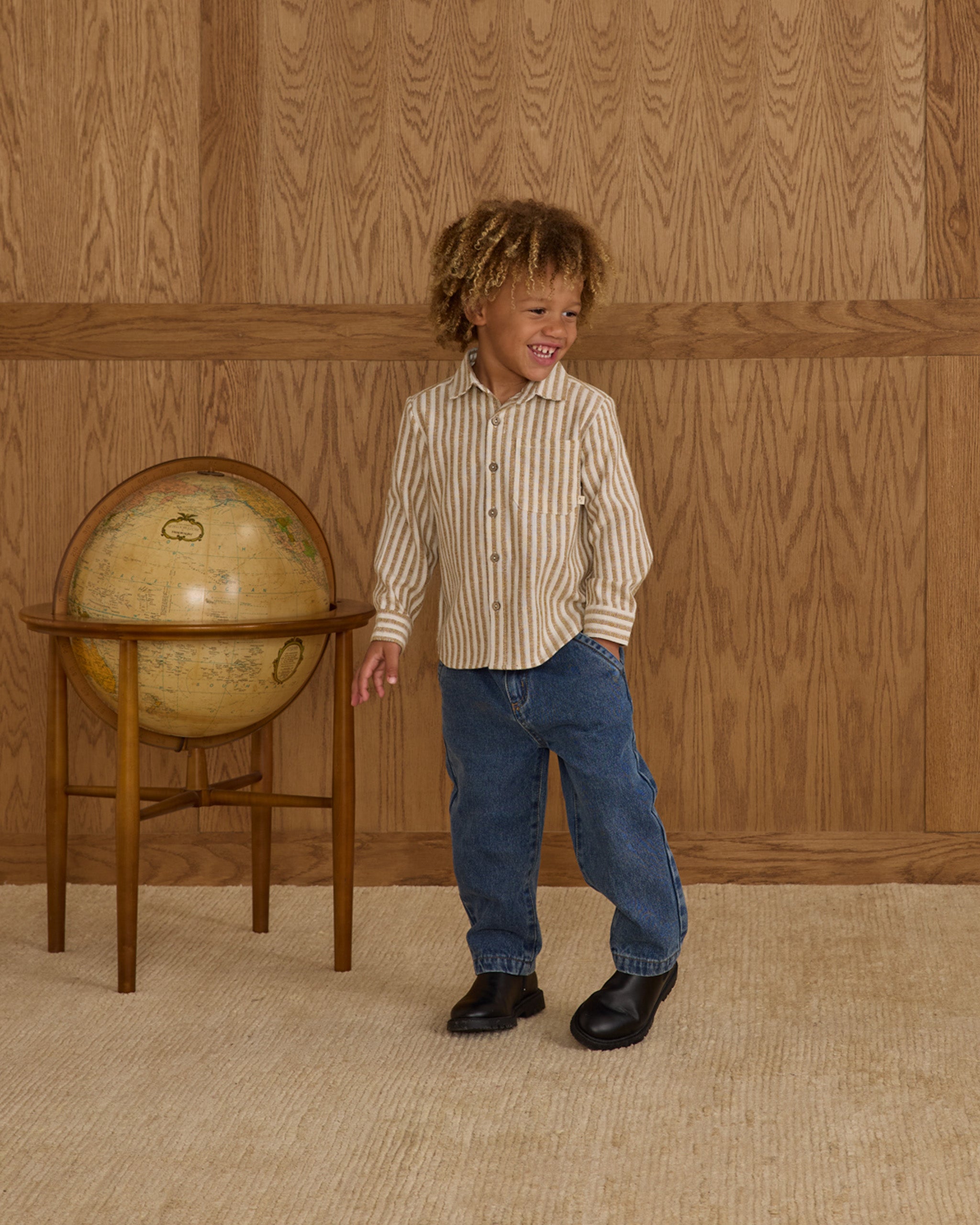 Collared Long Sleeve Shirt - Golden Stripe