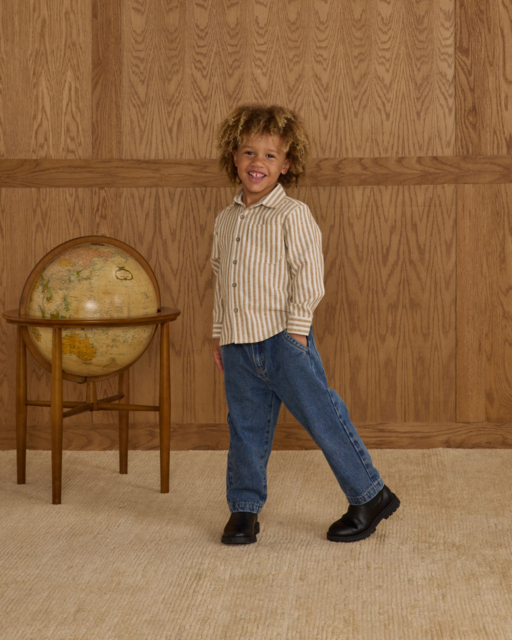 Collared Long Sleeve Shirt - Golden Stripe