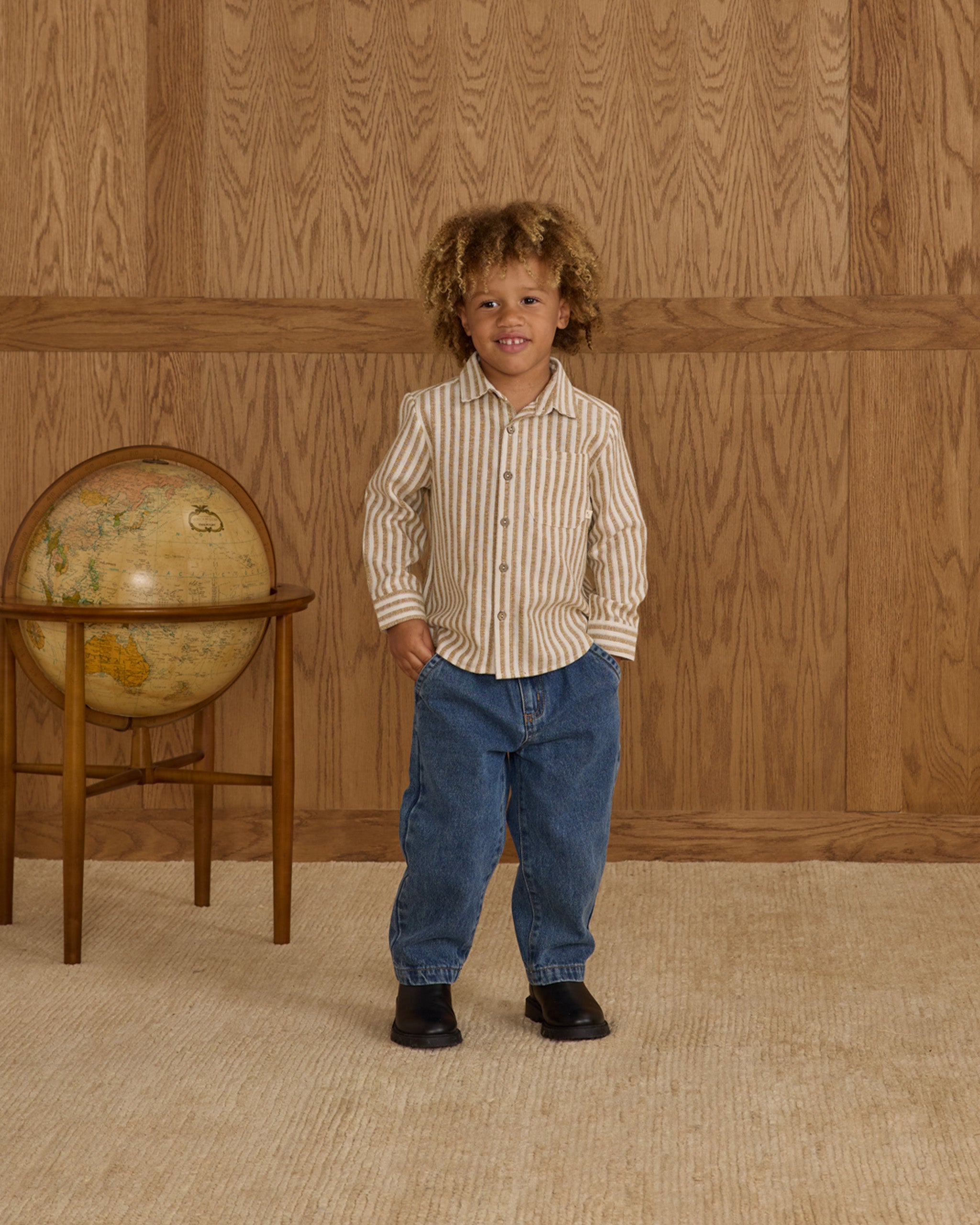 Collared Long Sleeve Shirt - Golden Stripe