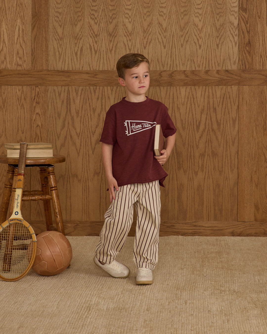 PRE-ORDER Rylee + Cru Relaxed Cargo Pant || Burgundy Pinstripe