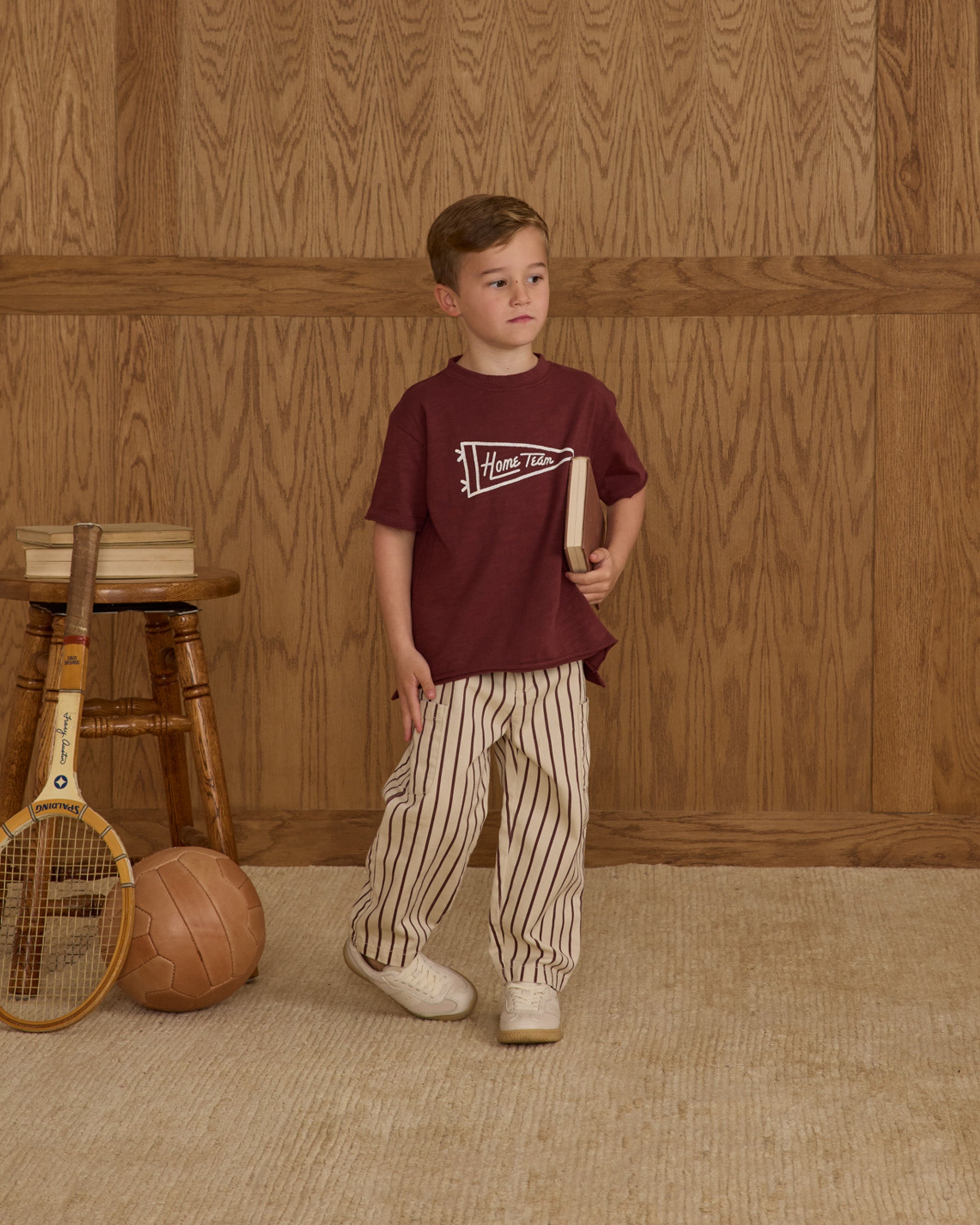 Rylee + Cru Relaxed Cargo Pant - Burgundy Pinstripe