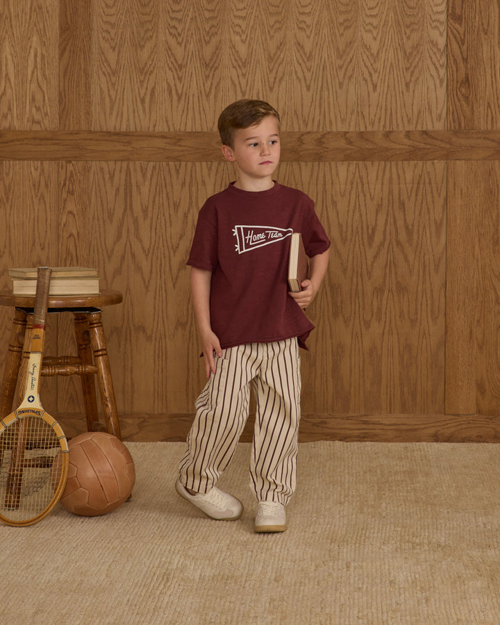 PRE-ORDER Rylee + Cru Relaxed Cargo Pant || Burgundy Pinstripe
