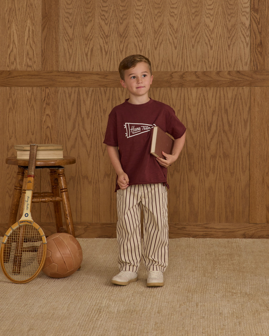 Rylee + Cru Relaxed Cargo Pant - Burgundy Pinstripe