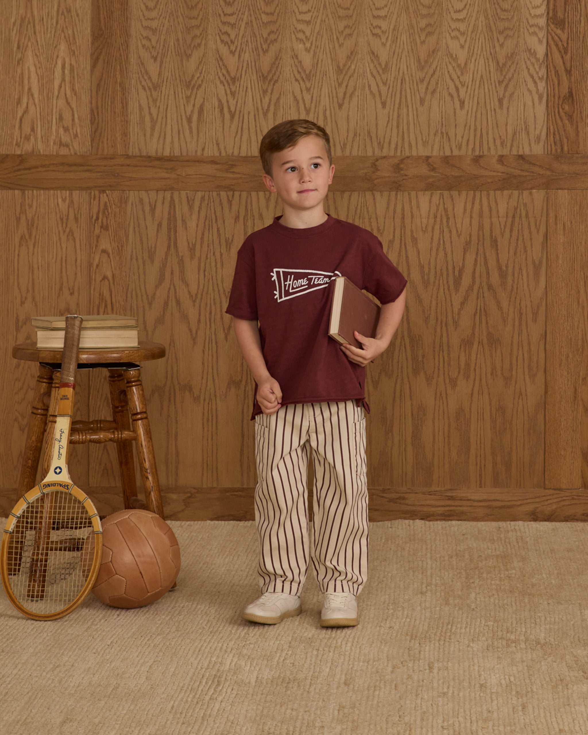 Rylee + Cru Relaxed Cargo Pant - Burgundy Pinstripe