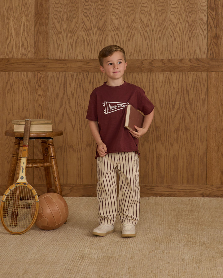 PRE-ORDER Rylee + Cru Relaxed Cargo Pant || Burgundy Pinstripe