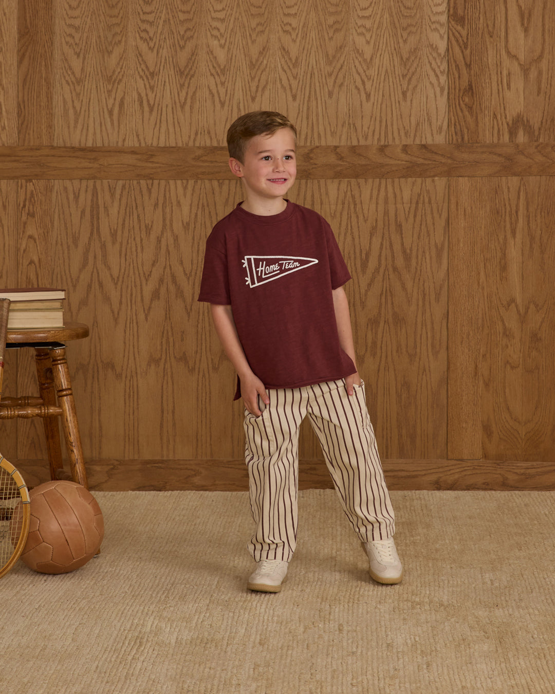 PRE-ORDER Rylee + Cru Relaxed Cargo Pant || Burgundy Pinstripe