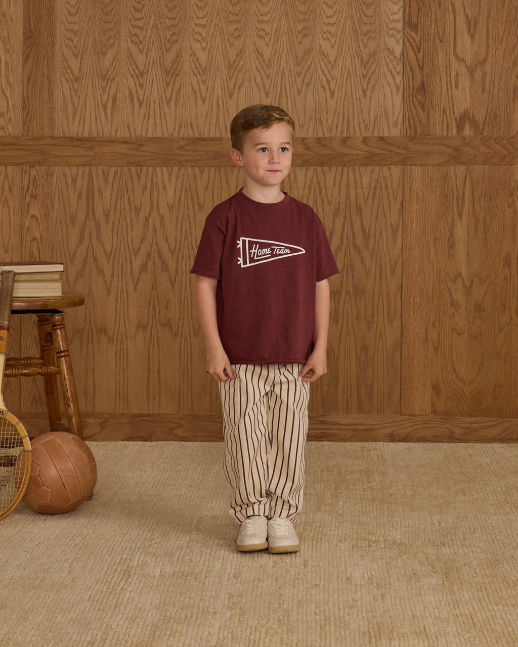Rylee + Cru Relaxed Cargo Pant - Burgundy Pinstripe