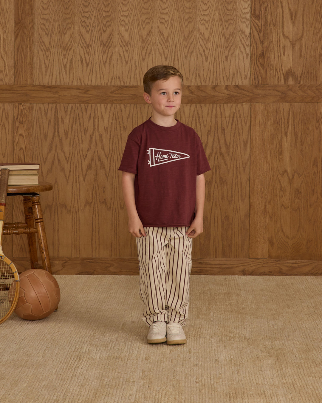 PRE-ORDER Rylee + Cru Relaxed Cargo Pant || Burgundy Pinstripe