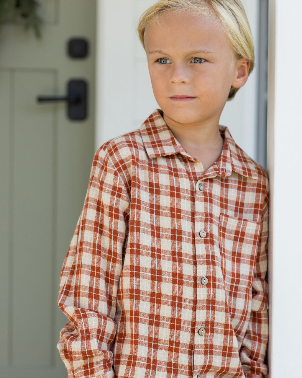 Collared Long Sleeve Shirt - Red Plaid