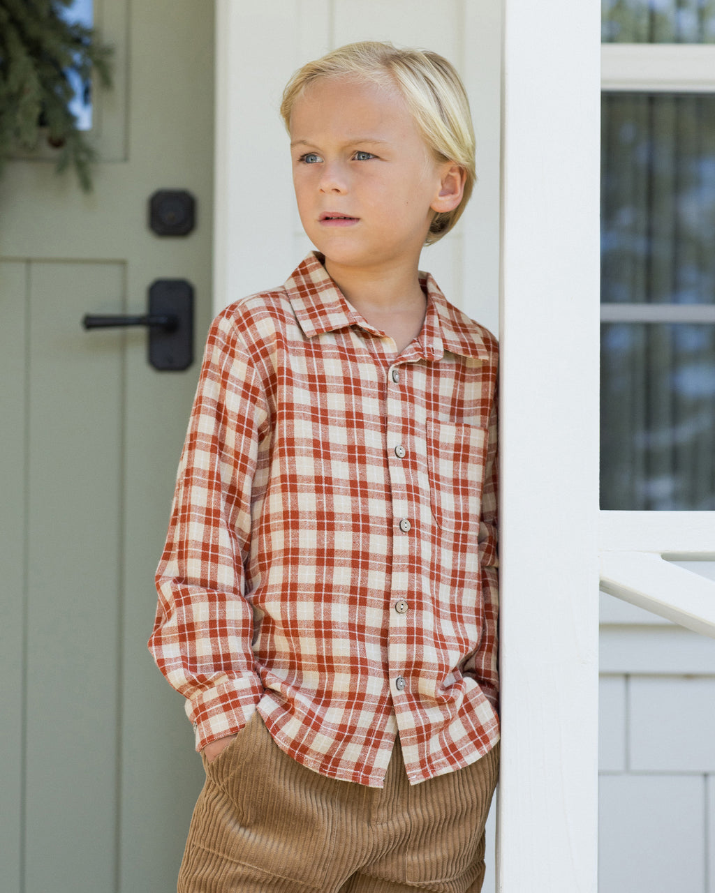 Collared Long Sleeve Shirt - Red Plaid