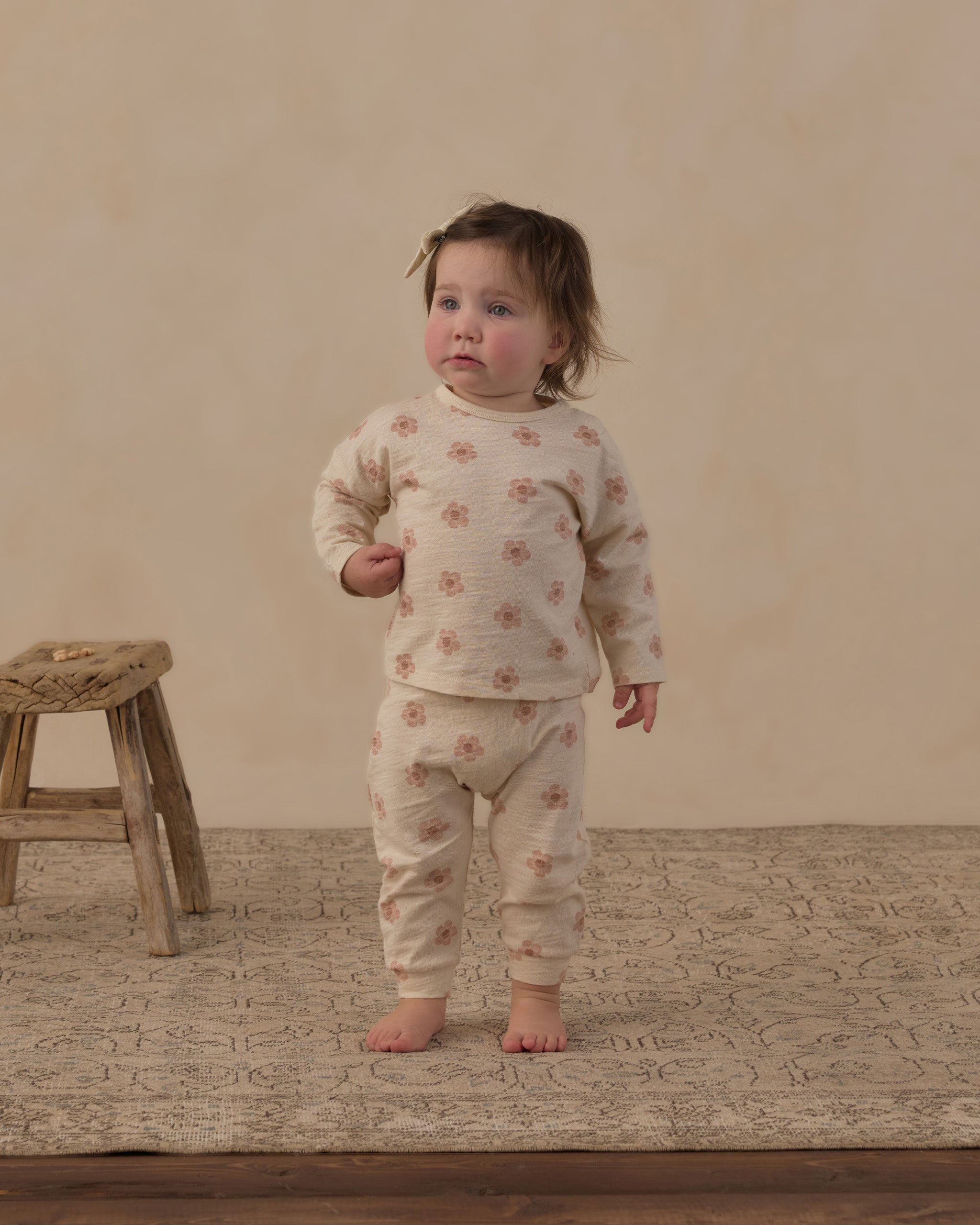 Long Sleeve Tee + Pant Set Pink Daisies