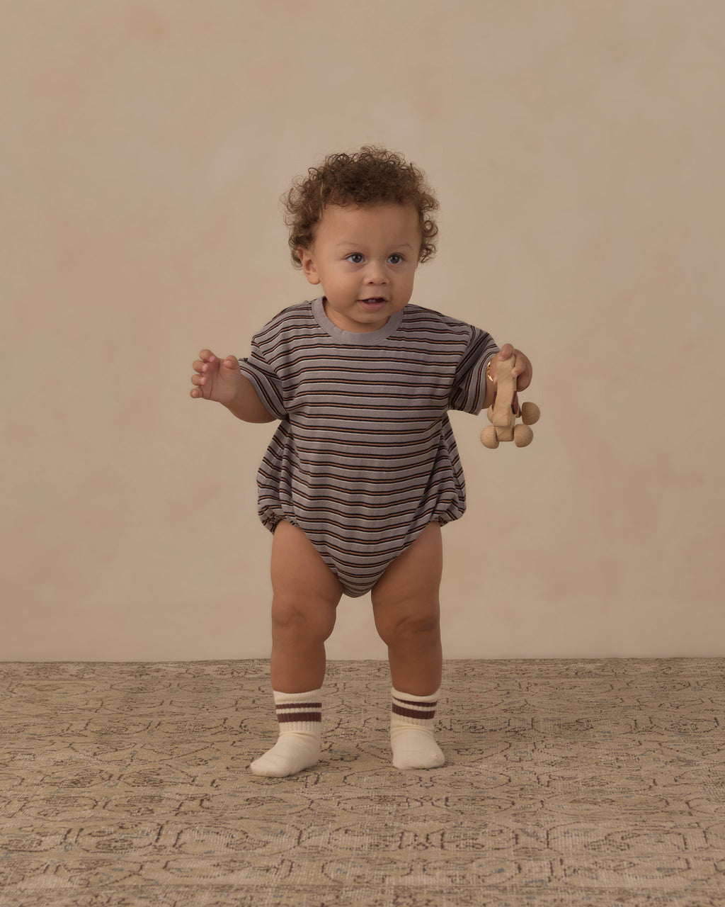 Relaxed Bubble Romper Vintage Stripe
