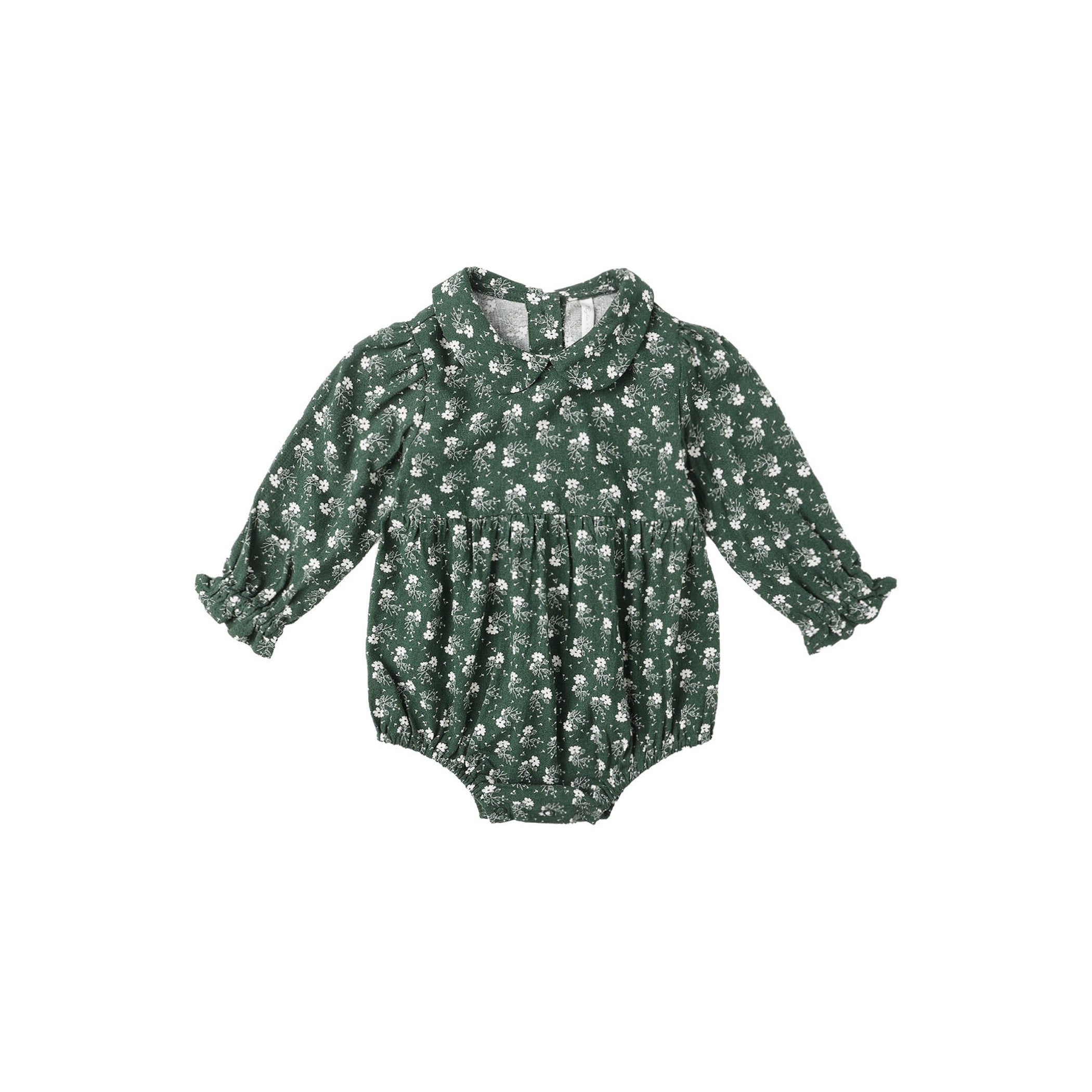 Rylee + Cru Cora Romper - Green Ditsy