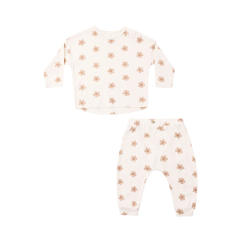 Long Sleeve Tee + Pant Set Pink Daisies