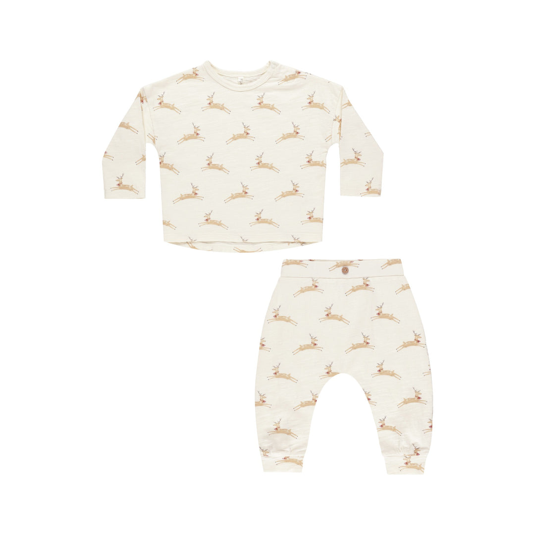 Rylee + Cru Long Sleeve Tee + Pant Set - Reindeer