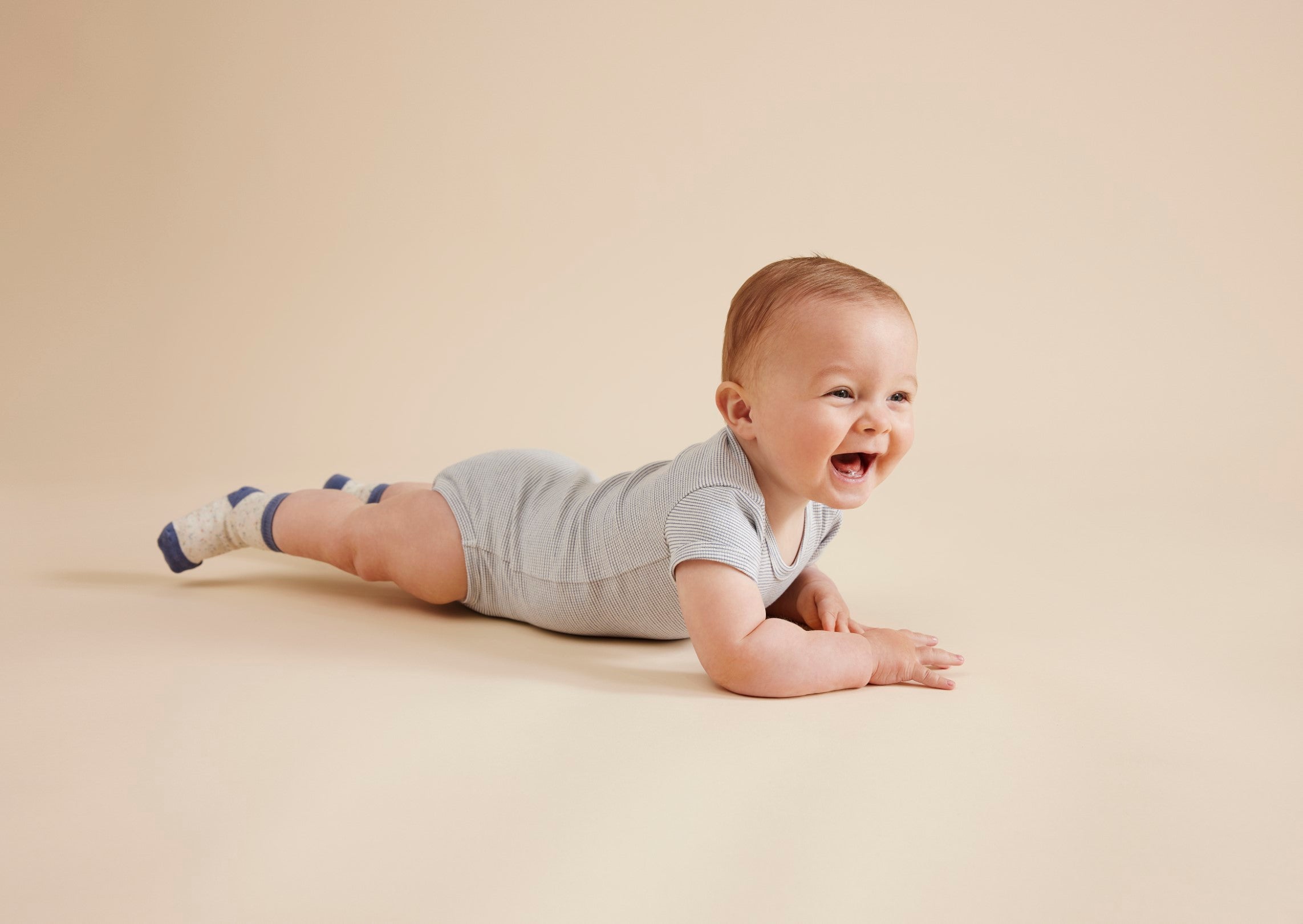 Organic Stripe Rib Bodysuit - Rain Drop