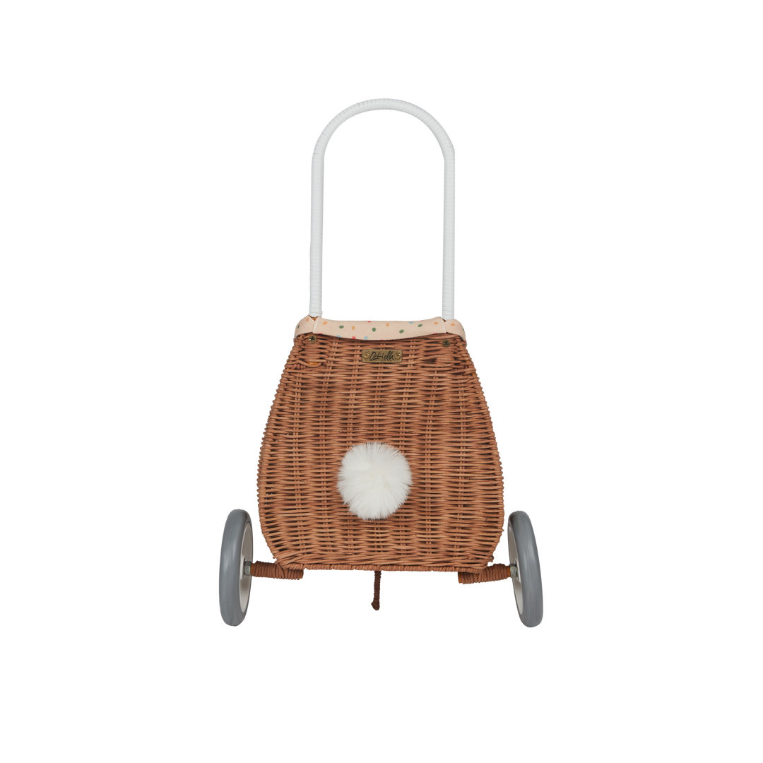 Olli Ella Rattan Bunny Luggy with Lining - Gumdrop