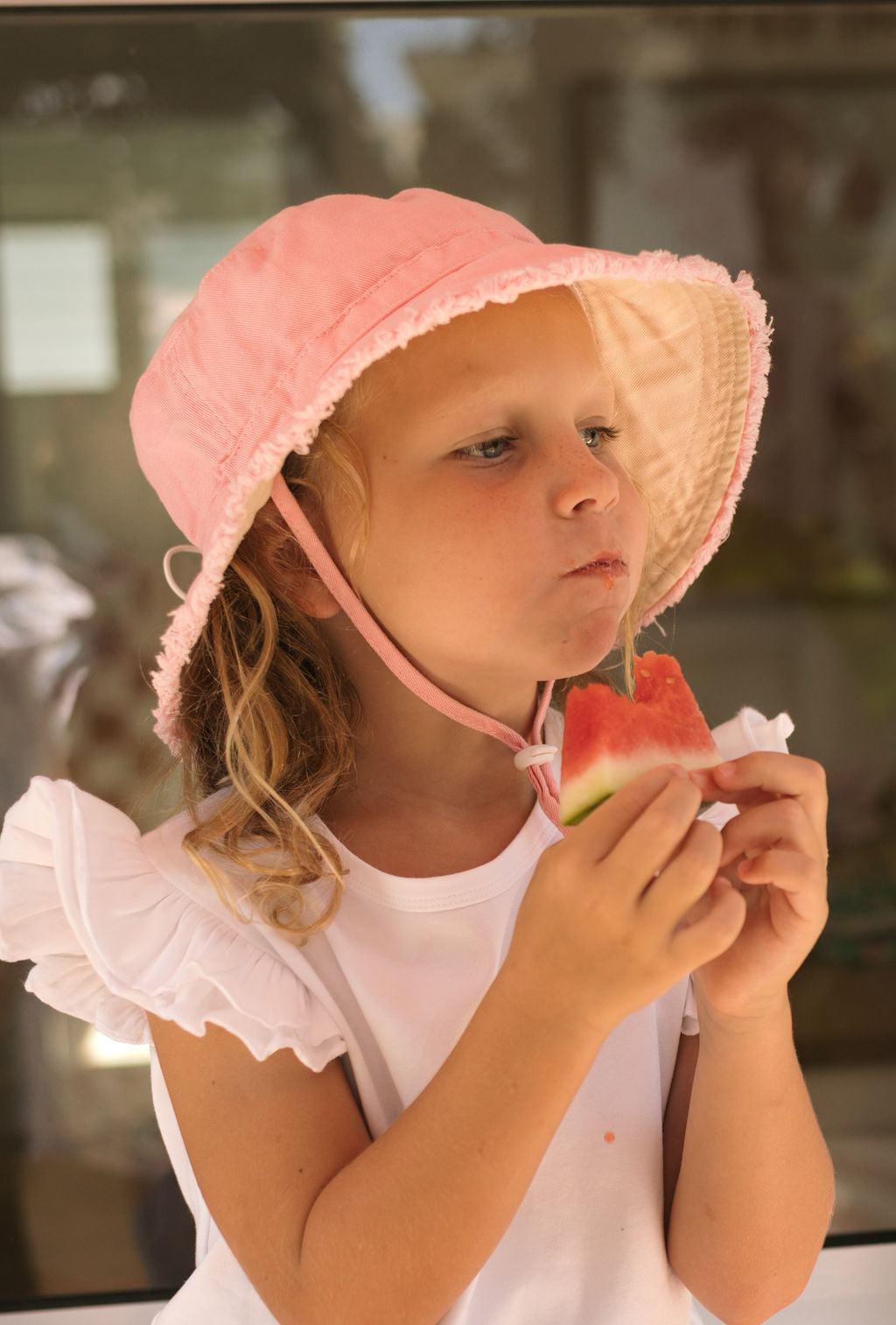 Acorn Strawberry Frayed Bucket Hat