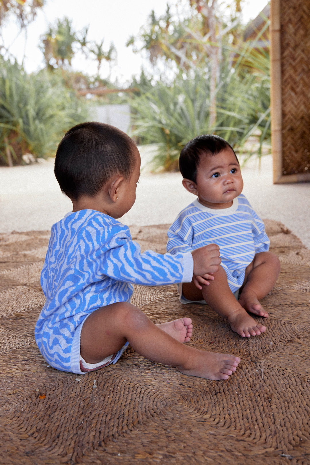 Grown Knitted Scallop Romper - Aqua