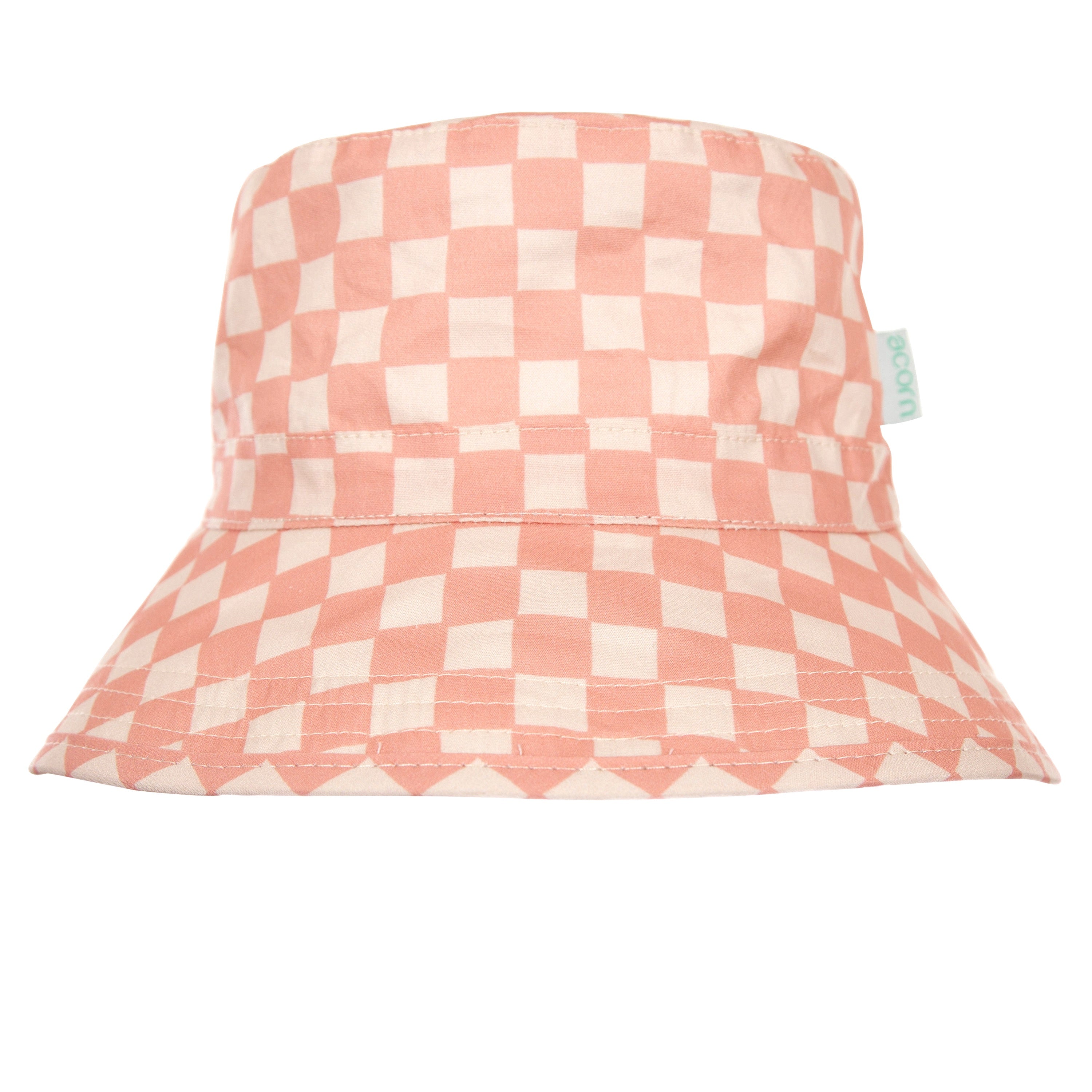Acorn Pink Checks Broad Brim Bucket Hat