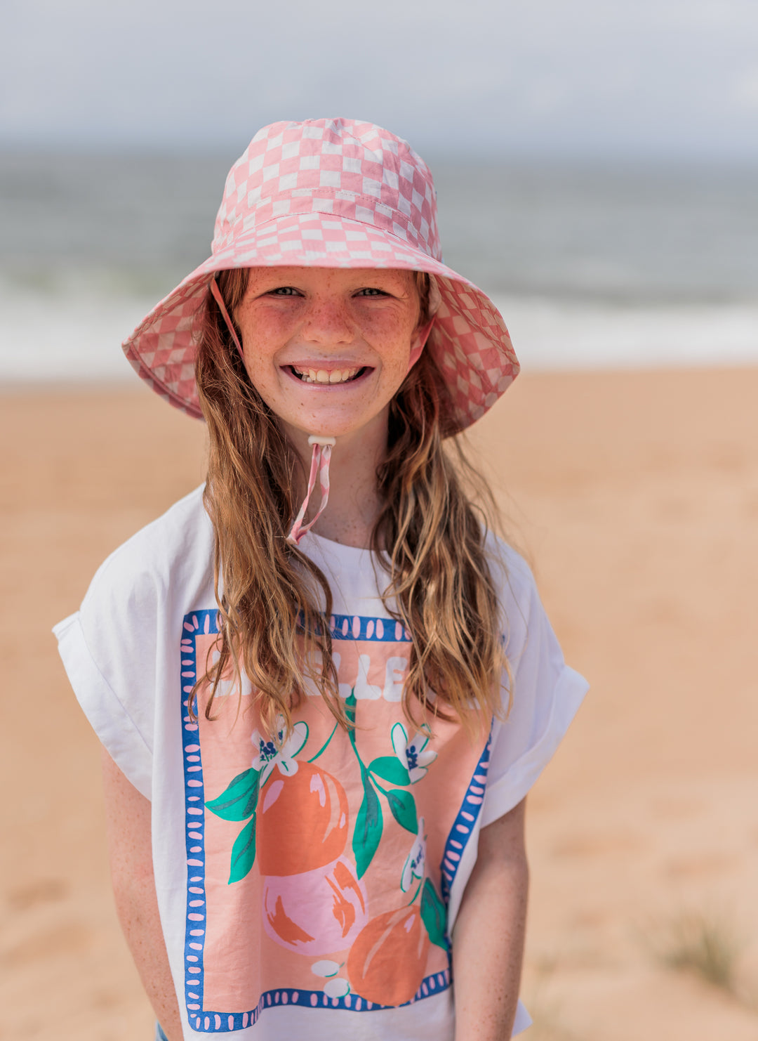 Acorn Pink Checks Broad Brim Bucket Hat