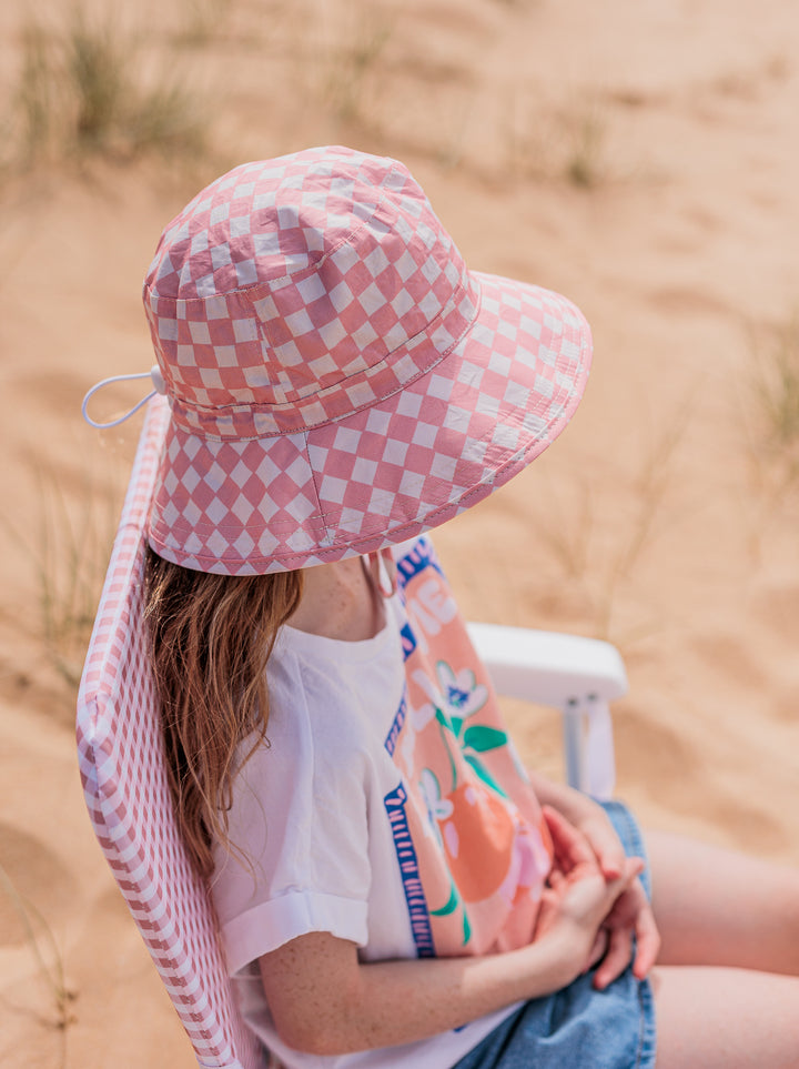 Acorn Pink Checks Broad Brim Bucket Hat