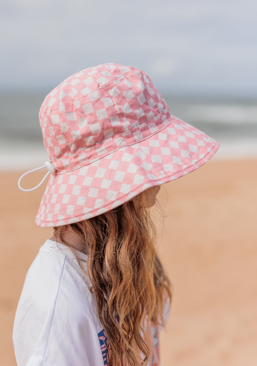 Acorn Pink Checks Broad Brim Bucket Hat
