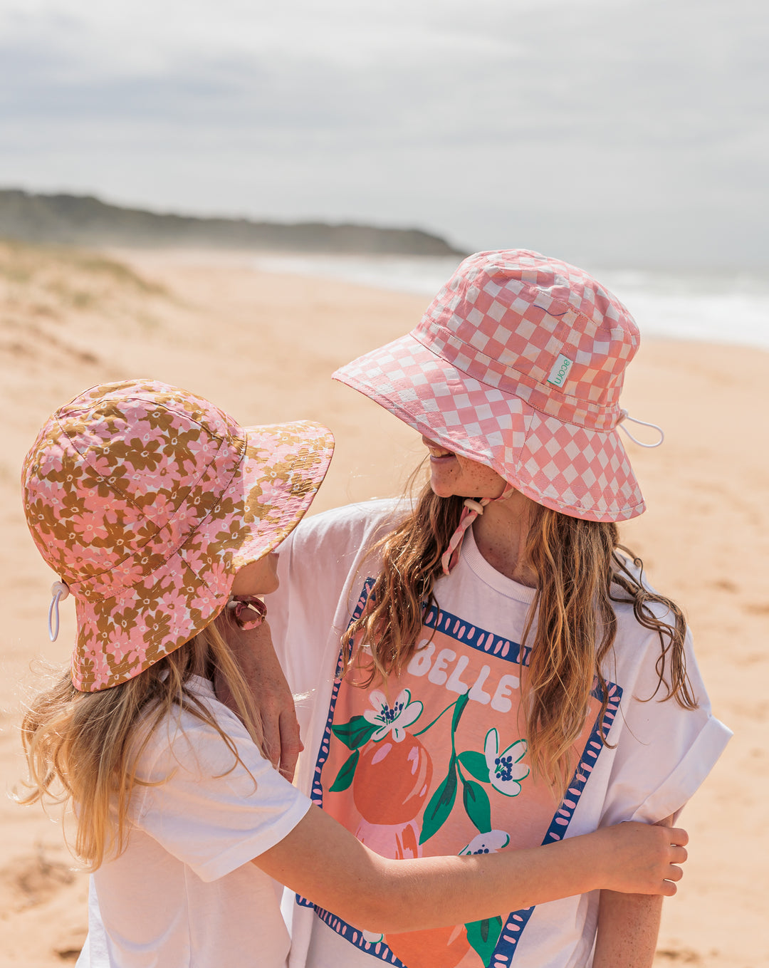 Acorn Pink Checks Broad Brim Bucket Hat