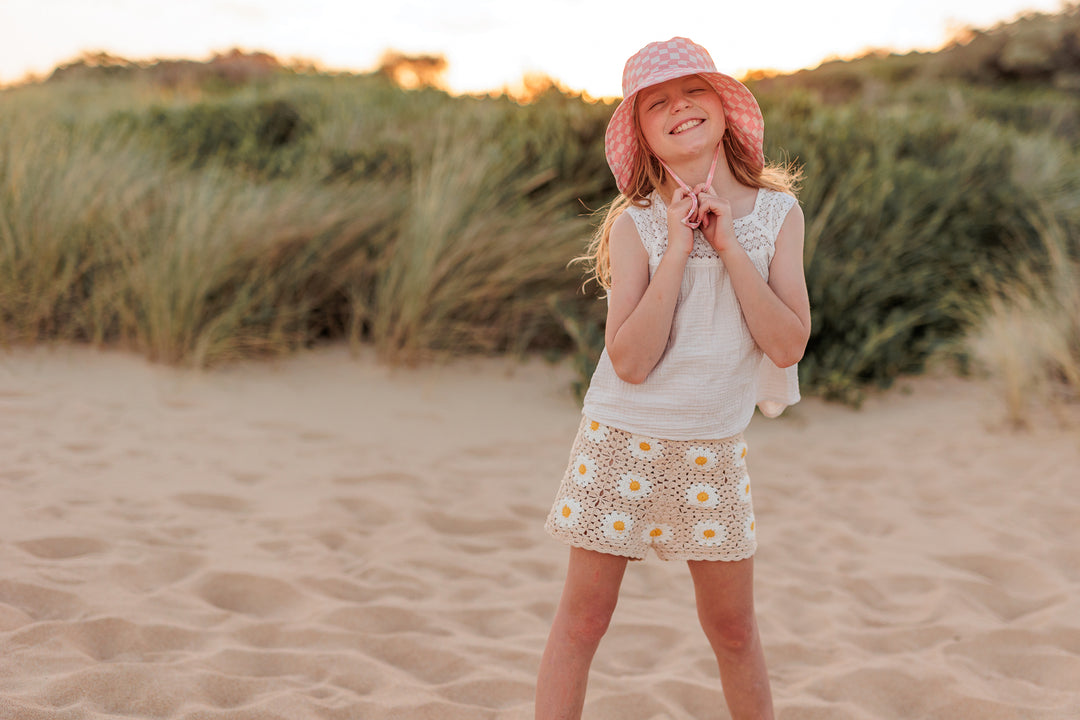 Acorn Pink Checks Broad Brim Bucket Hat